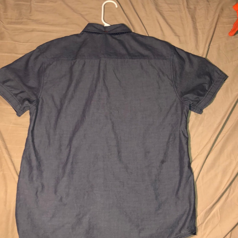 Navy Blue Short Sleeve Button Down Shirt - Picture 6 of 8